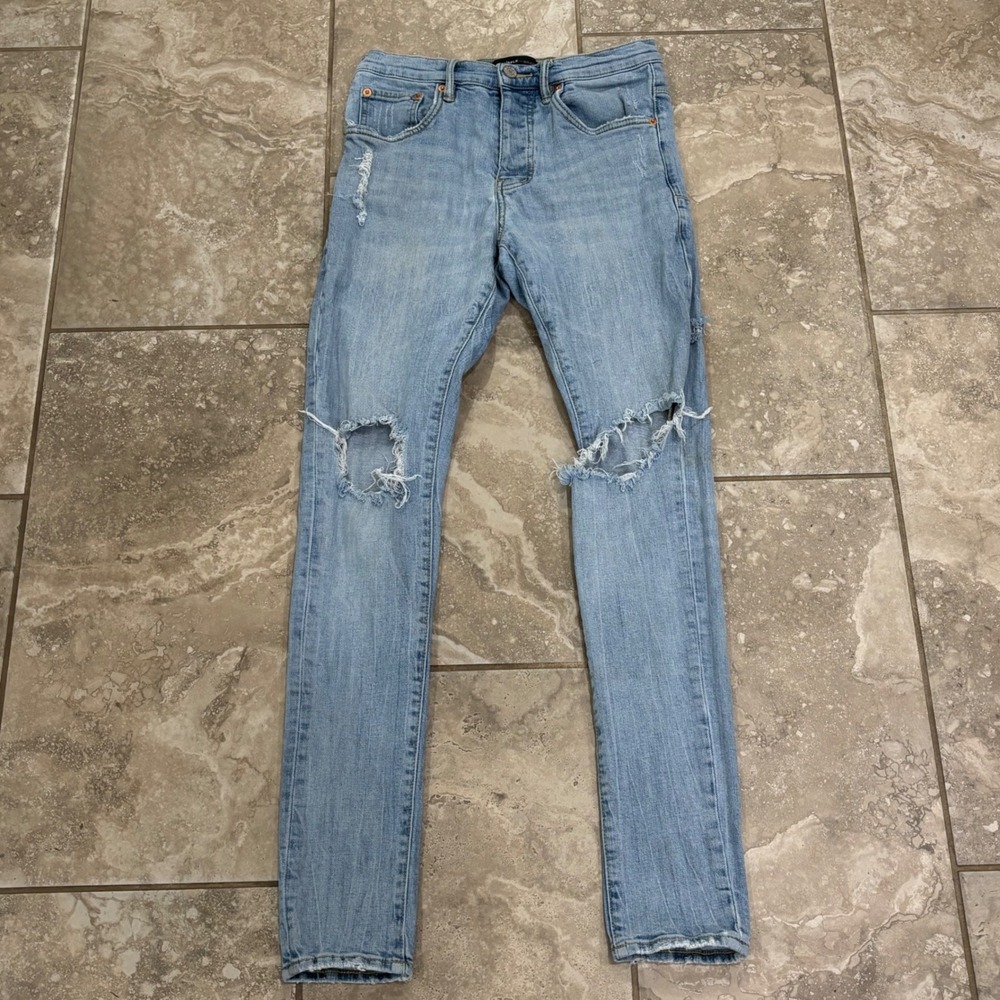 Purple Brand P002 Slim Fit Distressed Light Wash Jeans Mens Sz 29 Distressed